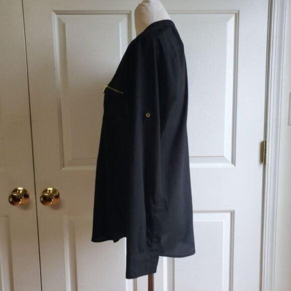 Calvin Klein Black Shirt Blouse Top Button Up Tab Sleeves WOMAN'S Women's Small - Picture 7 of 13